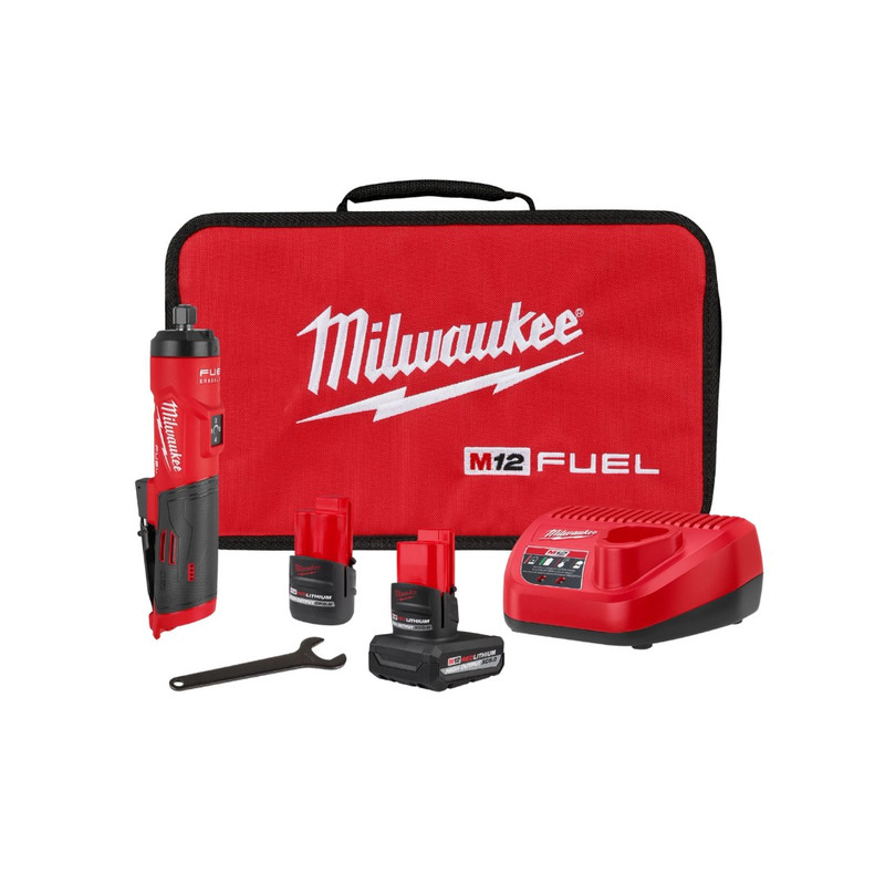 Milwaukee MIL-3486-22 M12 FUEL 12V 1/4in Straight Die Grinder 5.0Ah + 2.5Ah Kit