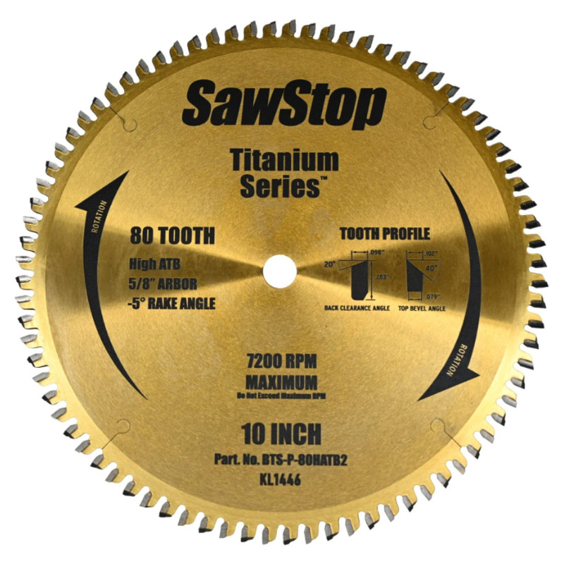 SawStop SAW-BTS-P-80HATB2 Titanium Series 10in 80-Tooth Plywood Blade