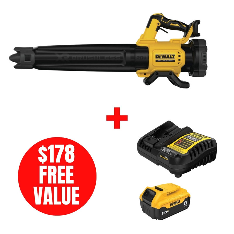 DEWALT DEW-DCBL722B-DCB205C 20V MAX XR 450CFM Brushless Handheld Blower Bare Tool + 5.0Ah Starter Kit