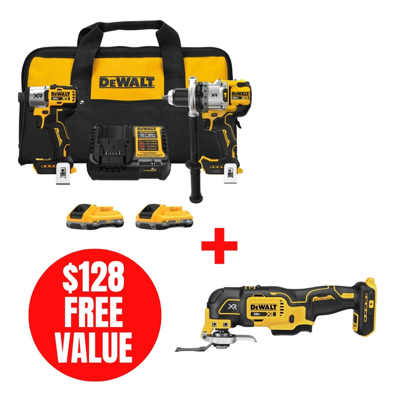 DEWALT DEW-DCK2101QQ2-DCS356B 20V MAX XR Brushless 3-Speed 1/2in Hammer Drill & 1/4in Impact Driver 2-Tool 4.0Ah Combo Kit + 20V MAX XR Brushless Oscillating Multi-Tool Bare Tool