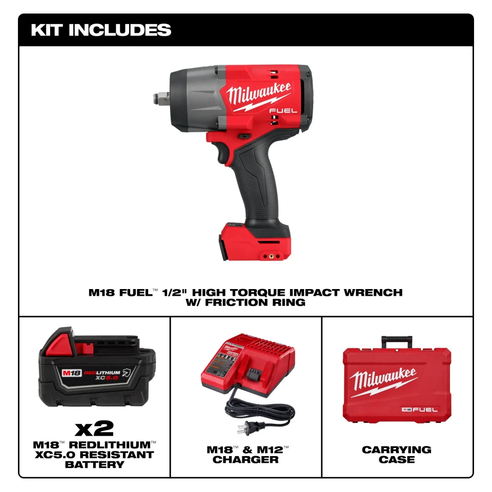 Milwaukee MIL-2967-22 M18 FUEL 1/2in High Torque Impact Wrench with ...