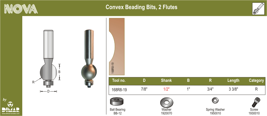 Dimar DIM-168R8-19 Convex Beading Bit 3