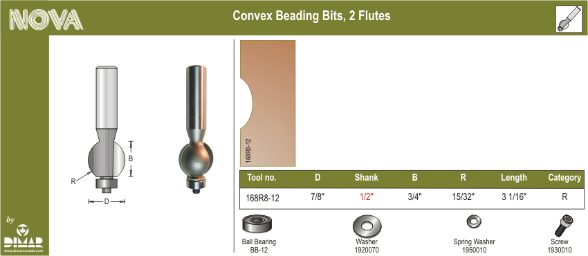 Dimar DIM-168R8-12 Convex Beading Bit 4