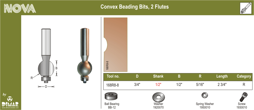 Dimar DIM-168R8-8 Convex Beading Bit 5