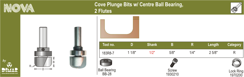Dimar DIM-183R8-7 1-1/8In Cove Plunge/Centre Ball Bearing