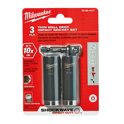 Milwaukee MIL-49-66-4417  3PC Thin Wall Deep Impact Socket Set