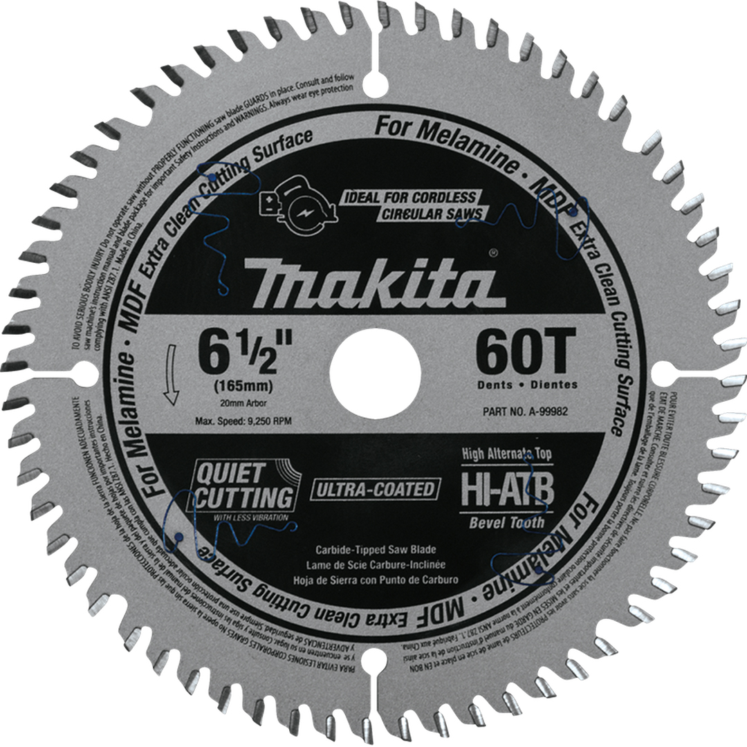 Makita MAK-A-99982 6-1/2in x 60T (ATB) Carbide Tipped Plunge Saw Blade