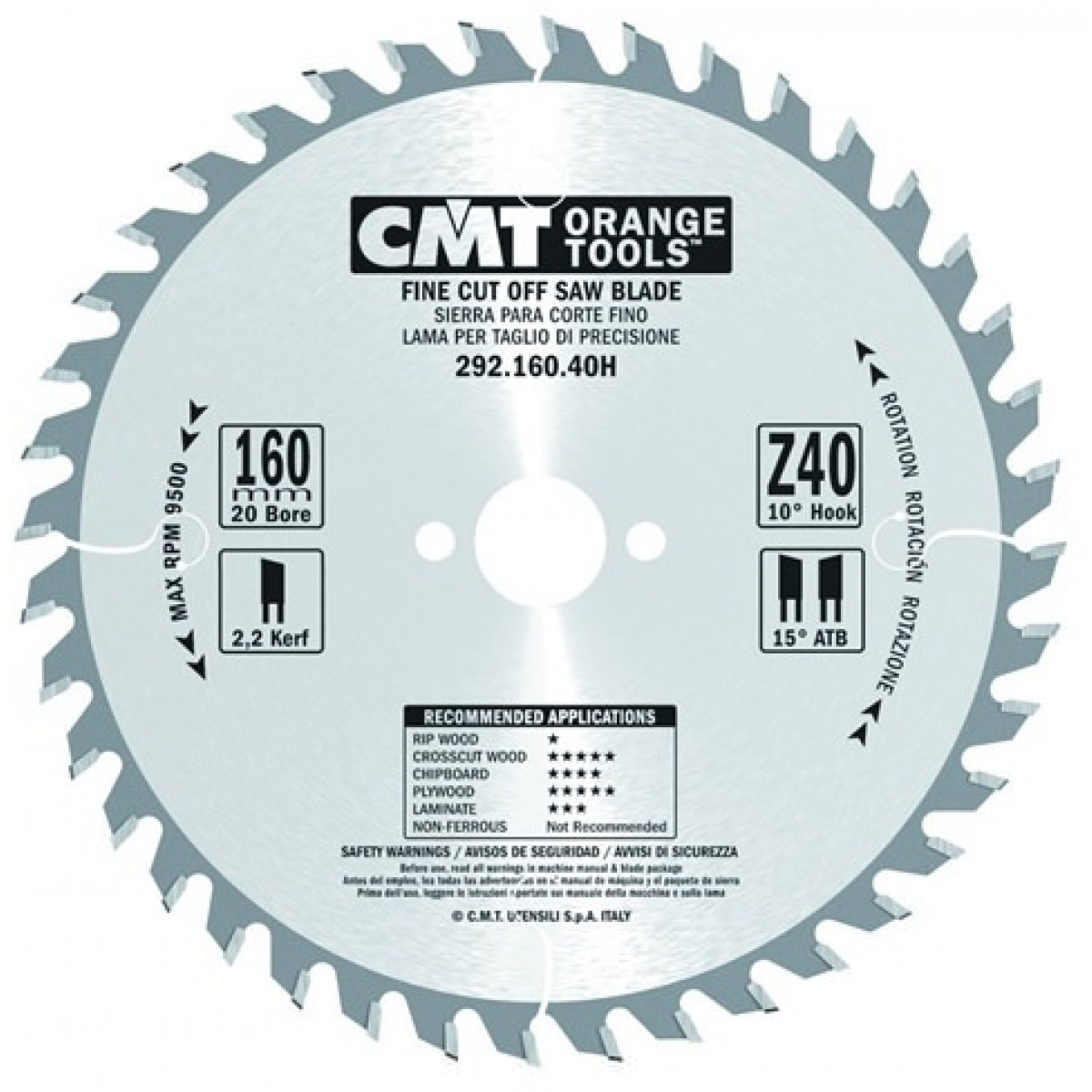 CMT Orange Tools CMT-29216040H Fine Cut-Off Saw Blade 160mm (6-5/16-in) X