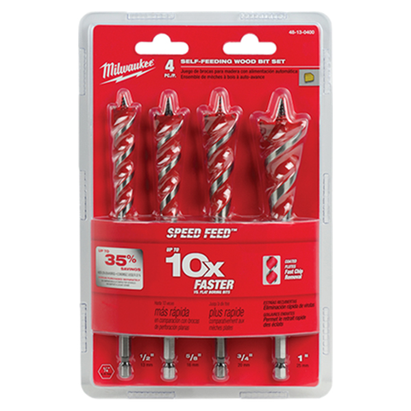 Milwaukee MIL-48-13-0400 SPEED FEED Wood Bit 6-1/2in Set - 4 PC