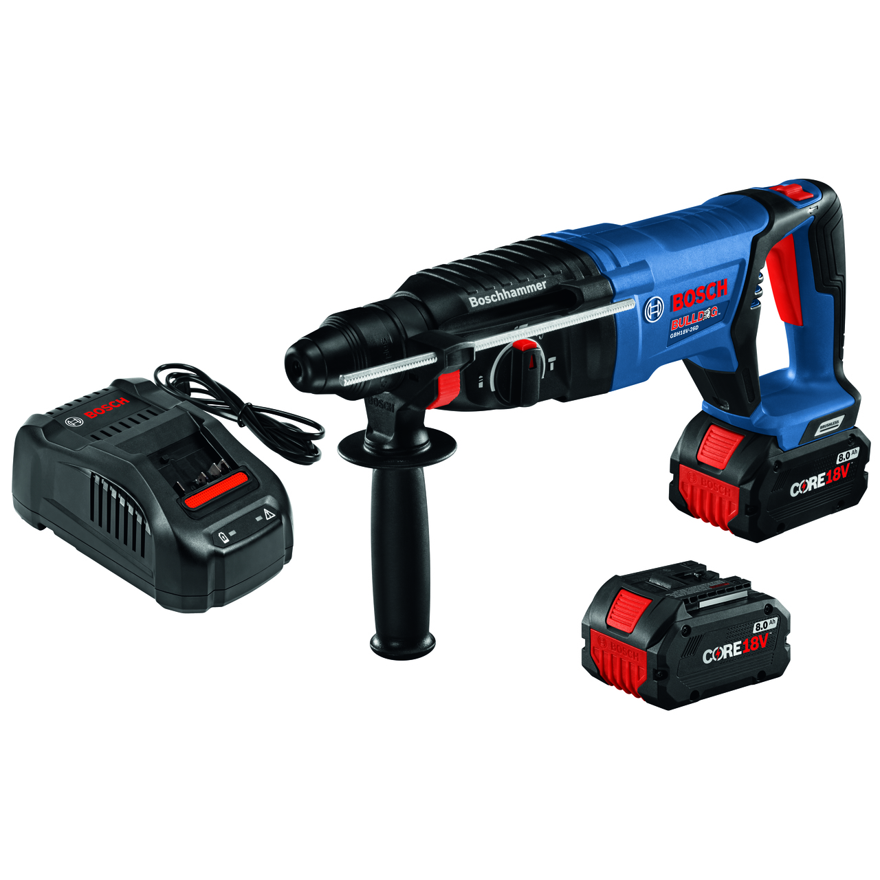 Bosch BOS-GBH18V-26DK24 18V EC Brushless SDS-plus Bulldog 1in Rotary Hammer 2x  CORE18V 8.0Ah Performance Batteries Kit