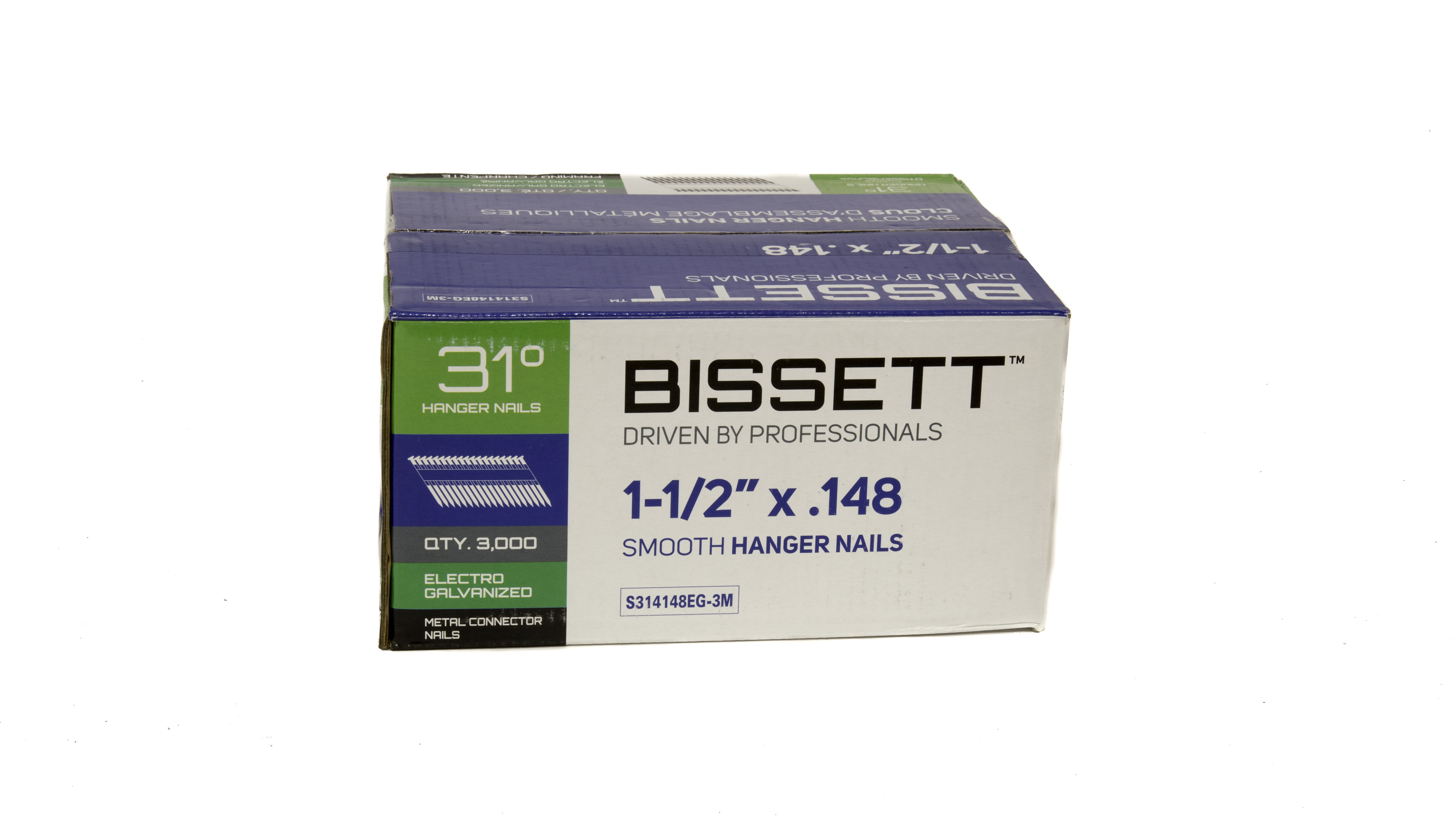 Bissett Fasteners BIS-S314148EG Bissett 1-1/2in x .148 31-Degree Electro Galvanized Smooth Hanger Nails (3,000/Box)