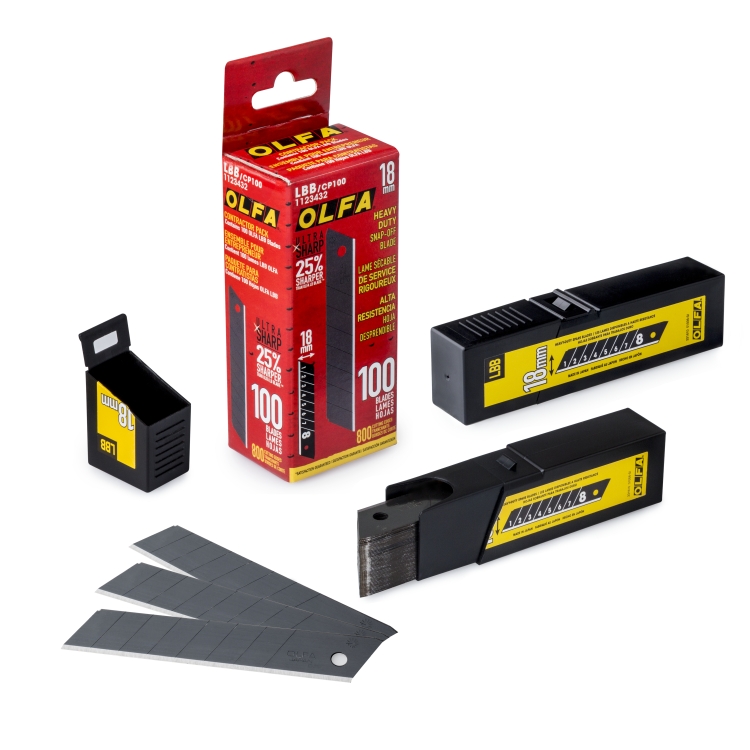 Olfa Blades OLFA-LBB-CP100 18mm Black Ultra-Sharp Snap-Off Blade (100pk)