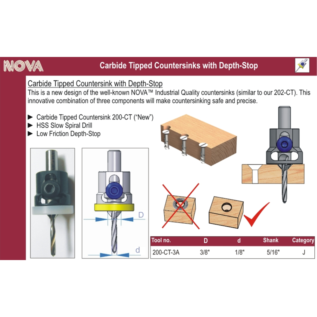 Dimar DIM-200-CT-3A 1/8 x 3/8in C/T Countersink/Depth Stop + Bit