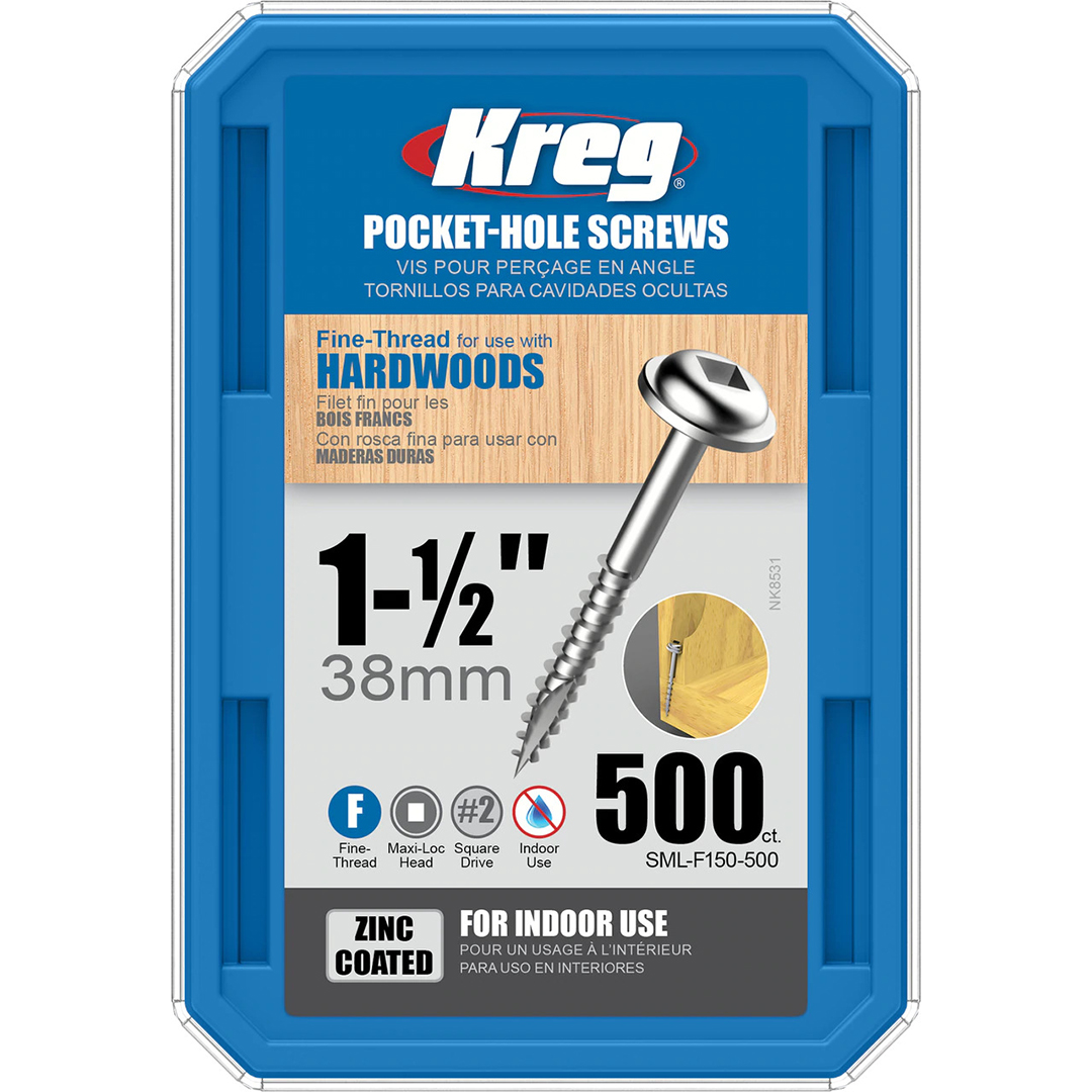 Kreg Tool KREG-SML-F150-500 7 X 1-1/2 Zinc Fine Maxi-Loc Pocket-Hole Screws (QTY 500)
