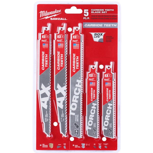 Milwaukee MIL-49-22-3306 5-Piece Carbide Teeth SAWZALL Blade Set