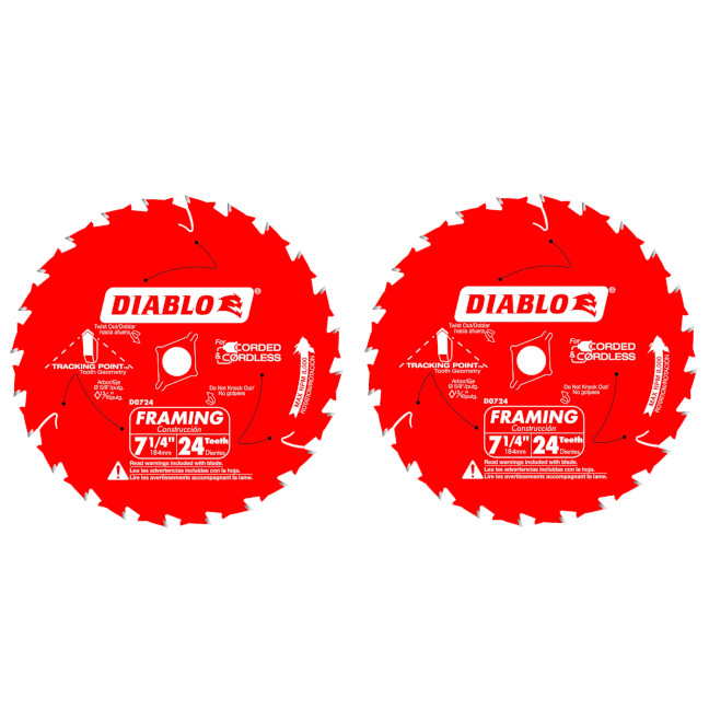 Diablo FRE-D0724PX 7-1/4in X 24T Wood Framing Saw Blade (2-pk)