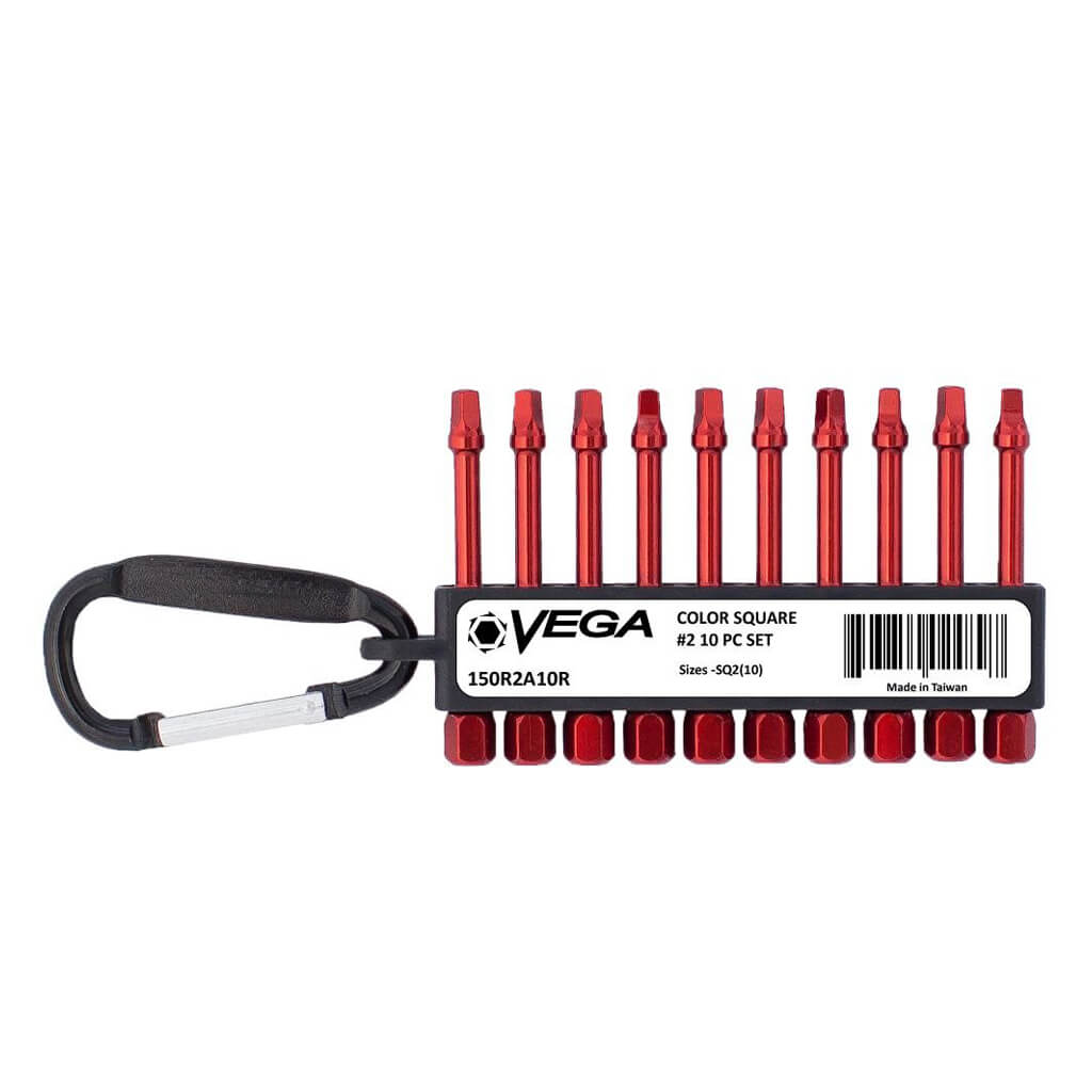 Vega Industries VEGA-150R2A10R #2 x 2in Square Carabiner Colour Bits Set (10pc)