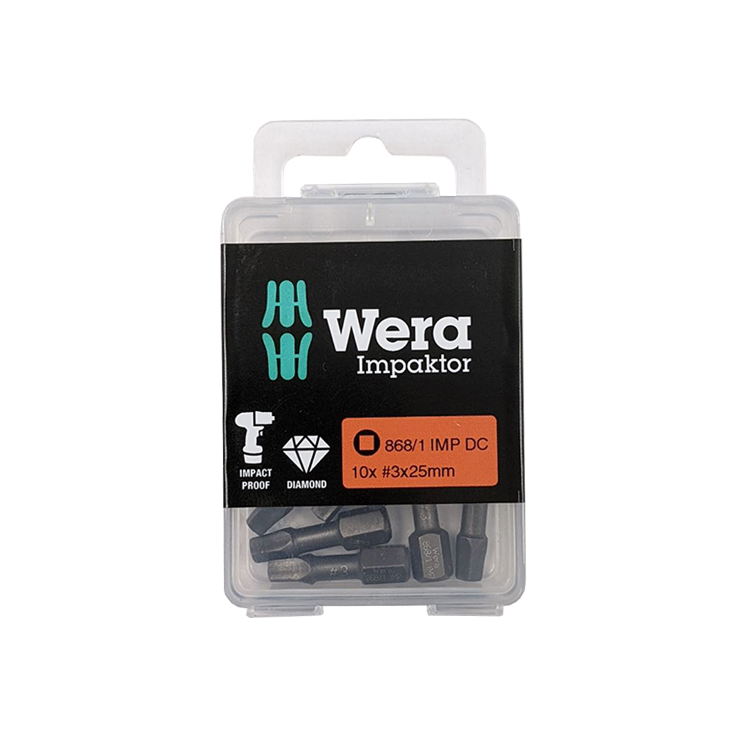 Wera Tools WERA-05057632001 868/1 IMP DC Impaktor #3 x 25mm Square-Plus Bits Socket Head Screw, Impact (10 pc)