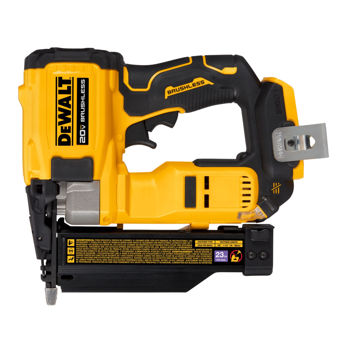 DEWALT DEW-DCN623B ATOMIC COMPACT SERIES 20V MAX Brushless Cordless 23 Ga.  Pin Nailer (Tool Only) Atlas-Machinery