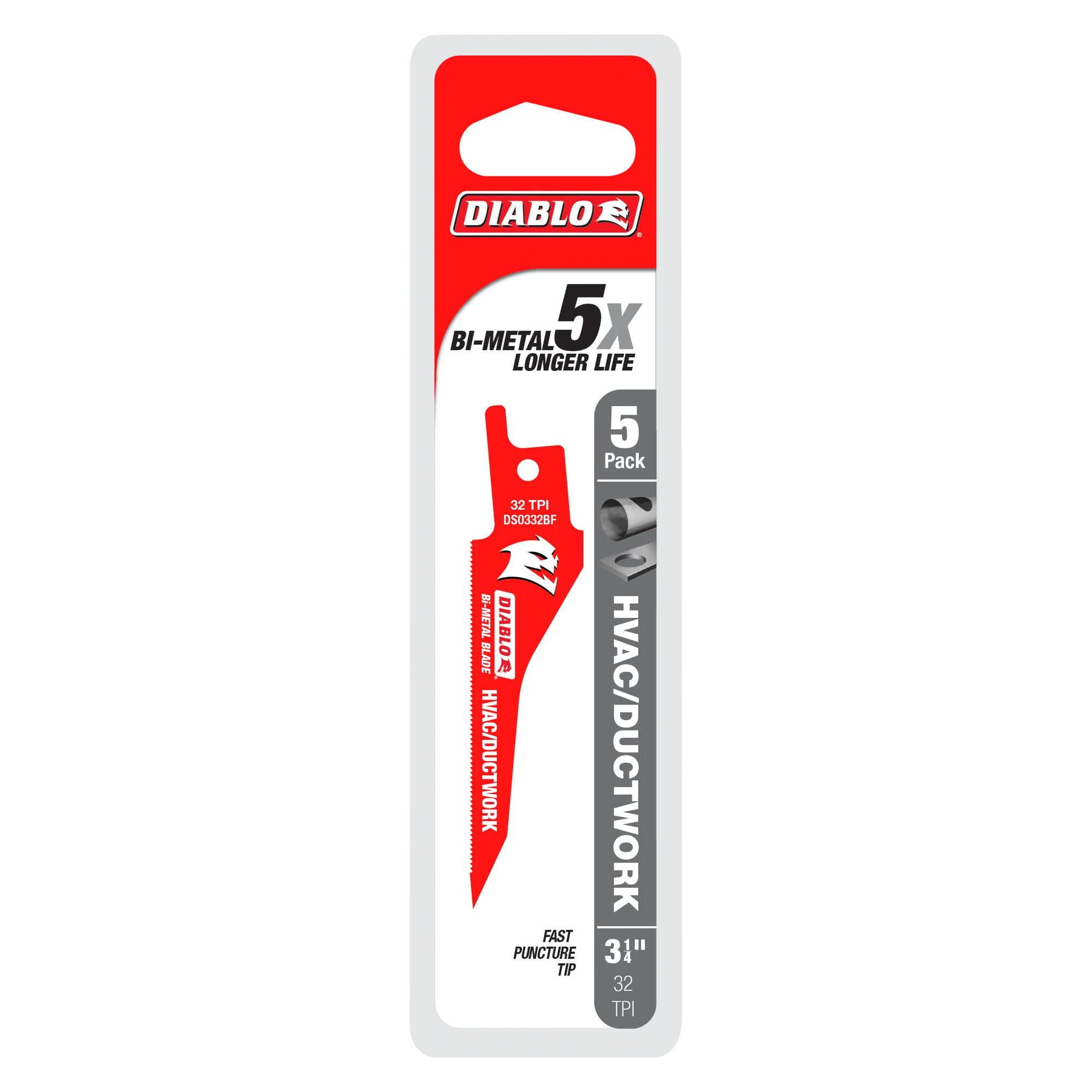 Diablo FRE-DS0332BF5C 5pk 3-1/4in  32TPI Reciprocating Blade HVAC Duct