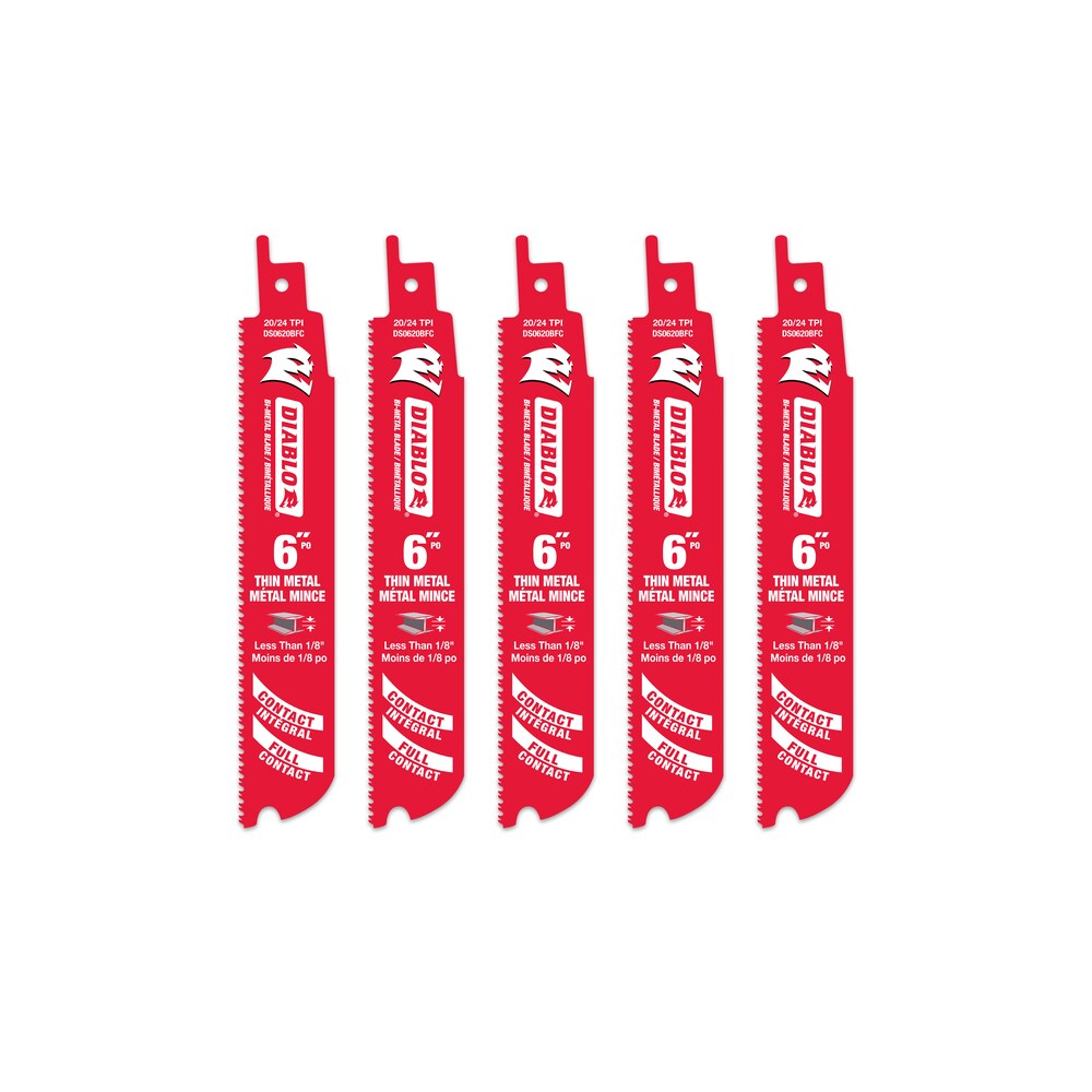 Diablo FRE-DS0620BF5C 6in  20/24TPI Bi-Metal Reciprocating Saw Blade for Thin Metal Cutting (5pk)