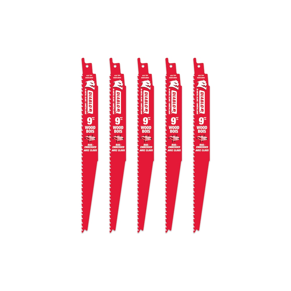 Diablo FRE-DS0912BW5C 9in  6/12TPI Bi-Metal Reciprocating Saw Blade for Nail Embedded Wood Cutting (5pk)