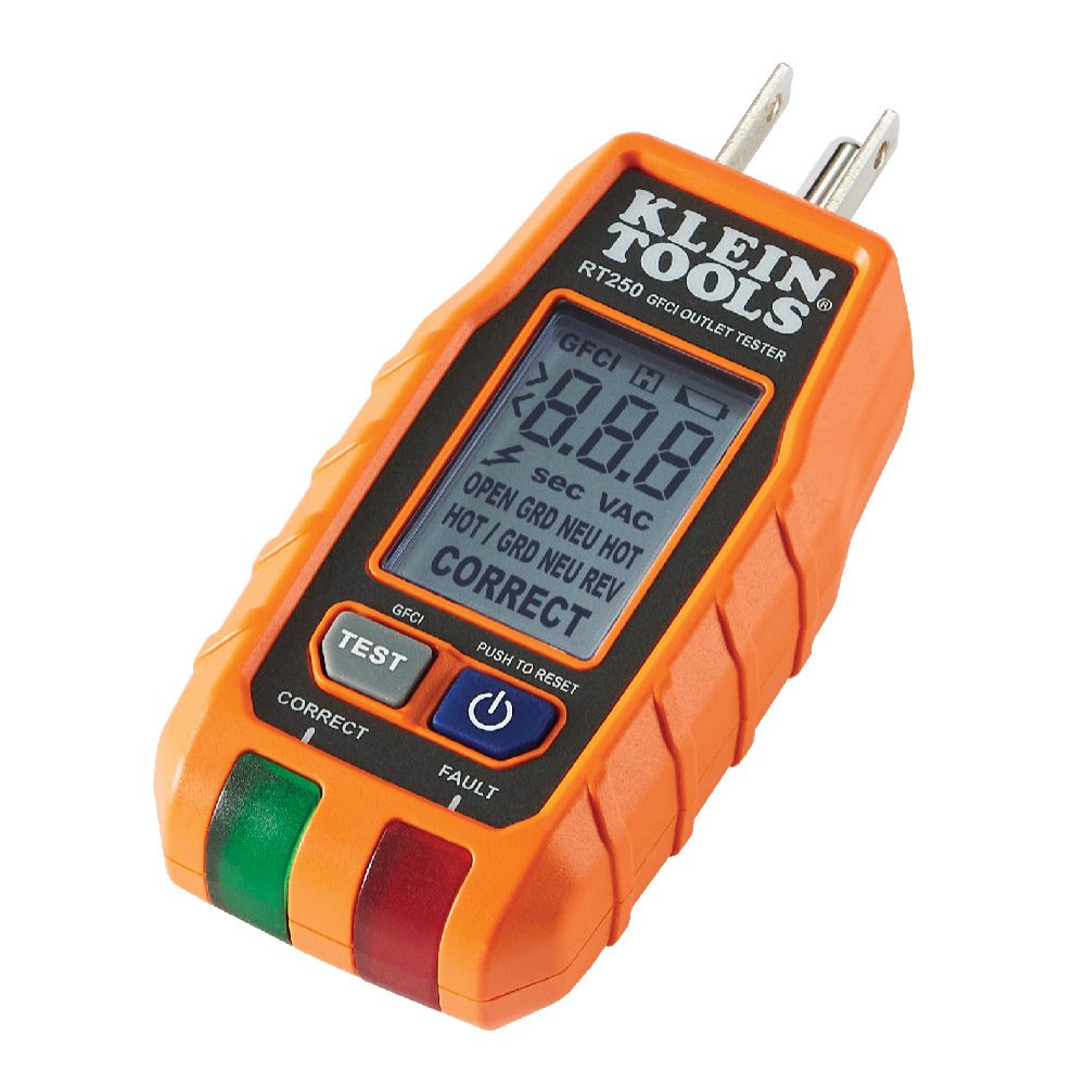 Klein Tools KLE-RT250 GFCI Receptacle Tester with LCD