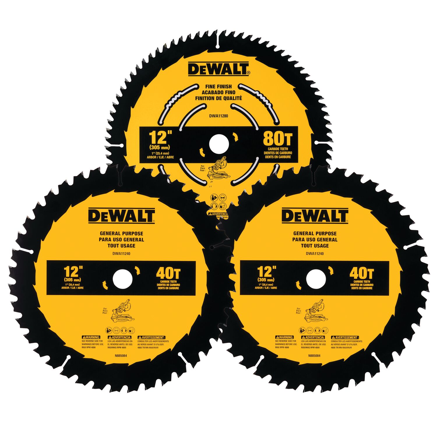DEWALT DEW-DWA112CMB3 12in Circular Saw Blades - 1x 80T & 2x 40T (3-Pack)