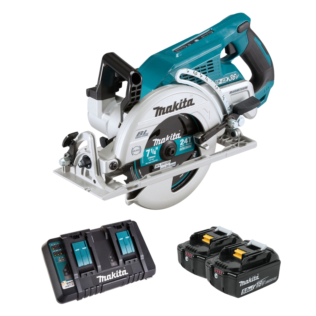 Makita MAK-DRS780PT2X 18VX2  LXT 7-1/4in Rear Handle Saw 2X5.0Ah Kit