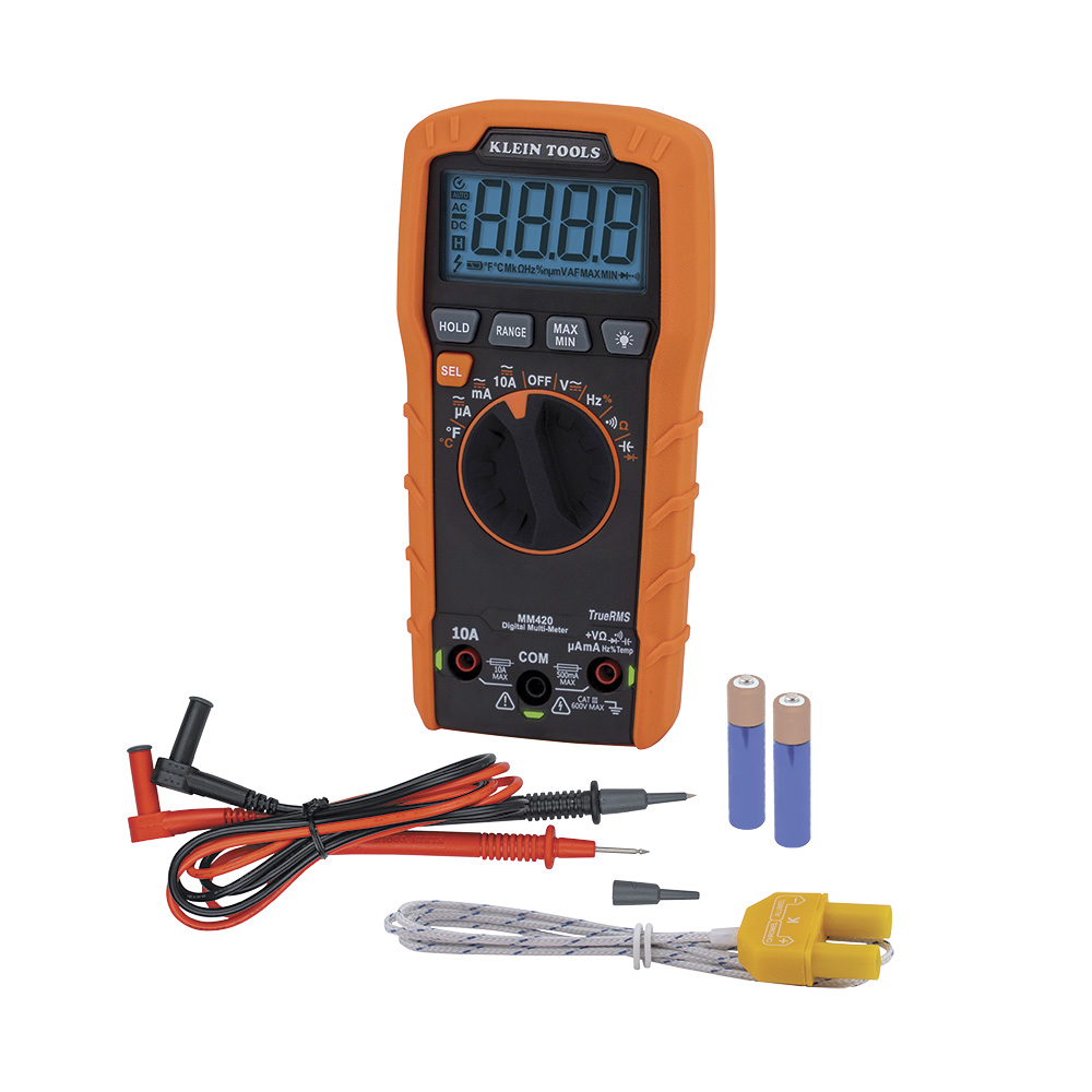 Klein Tools KLE-MM420 Digital Multimeter TRMS Auto-Ranging 600V Temp
