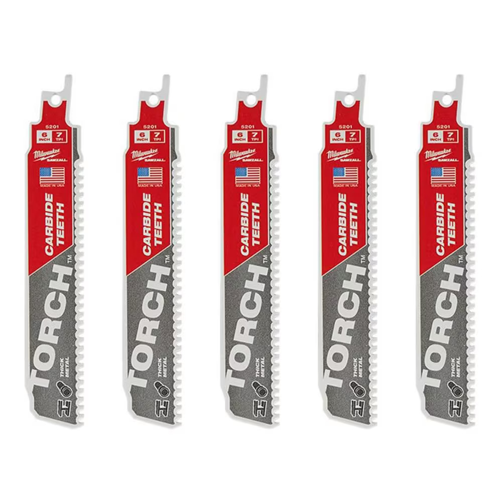 Milwaukee MIL-48-00-550X5PK 7 TPI TORCH Carbide Teeth Thick Metal Cutting SAWZALL Reciprocating Saw Blade (5 Pack)