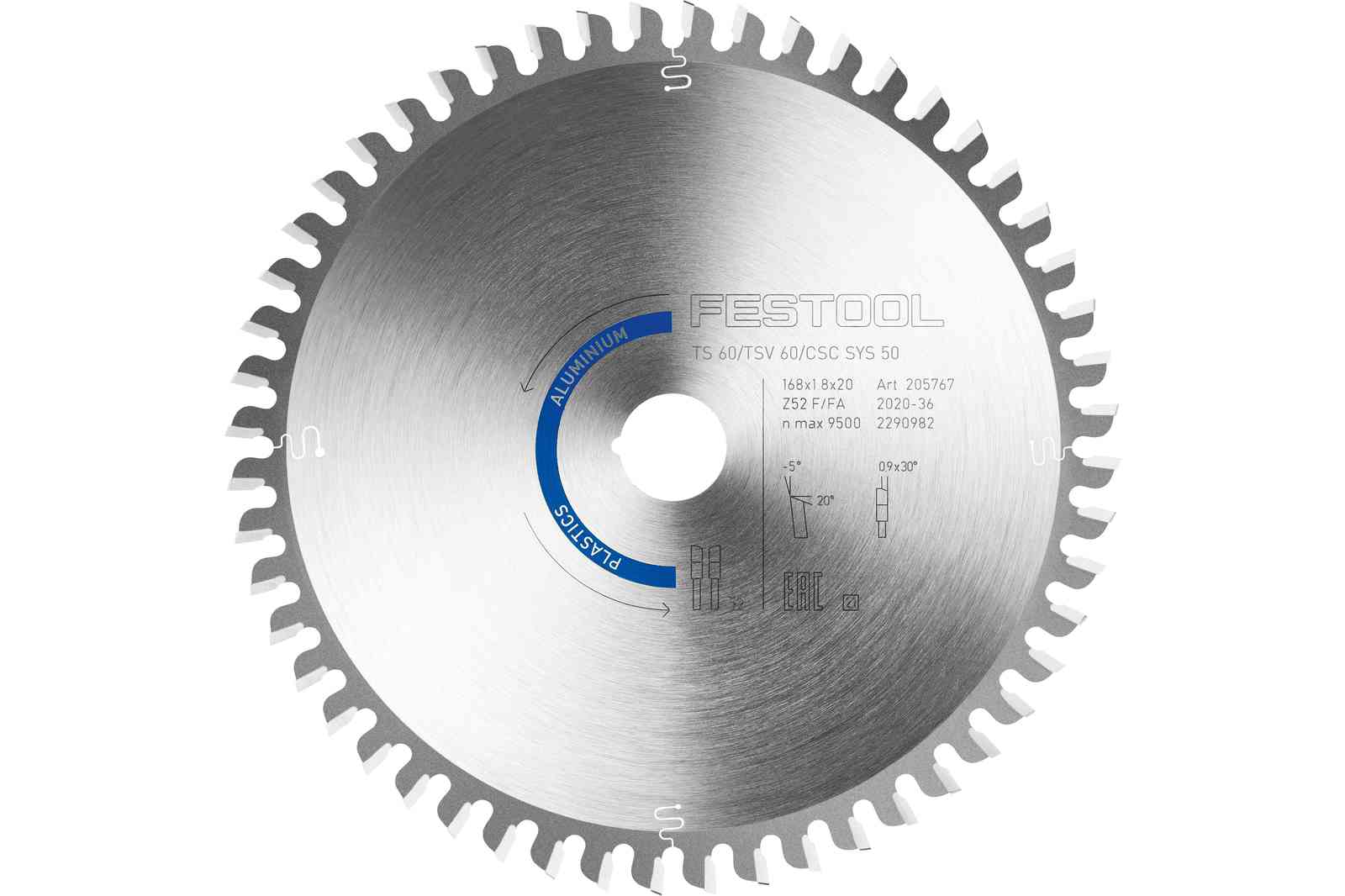Festool FES-205774 Saw Blade Aluminium Plastics Hw 168x1, 8x20 TF52 A