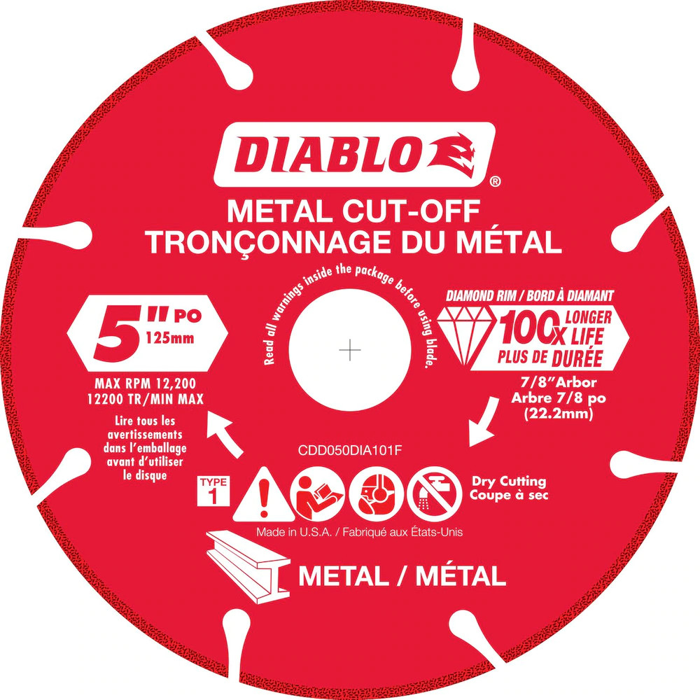 Diablo FRE-CDD050DIA101F 5in Diamond Rimmed Cut Off Grinder Wheel/Disc for Metal Cutting