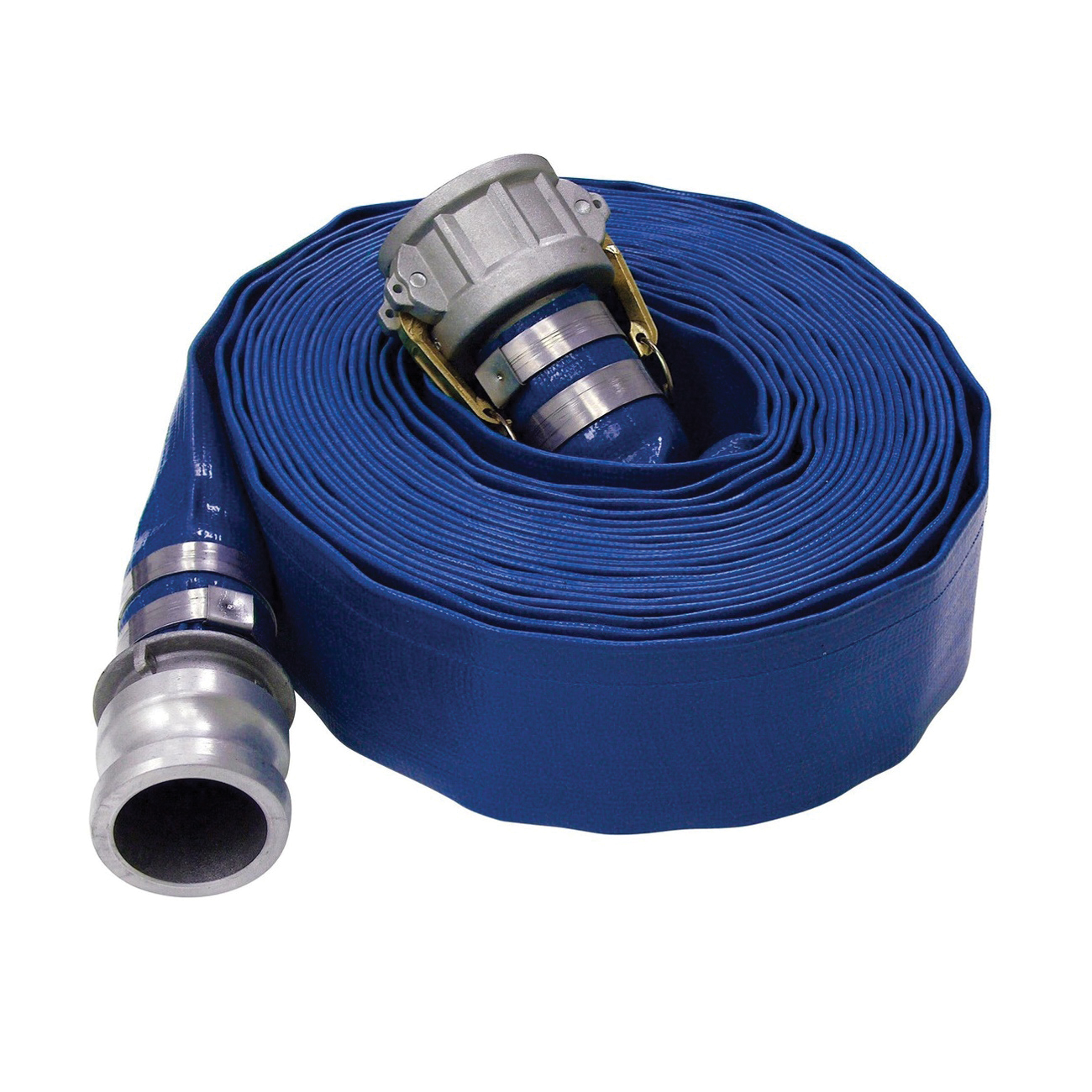 Buchanan Rubber BUC-BLAY-200-CASS Water Discharge Lay Flat Hose Assembly with C/E Camlock, 2-in Nominal, 50 ft L, Blue