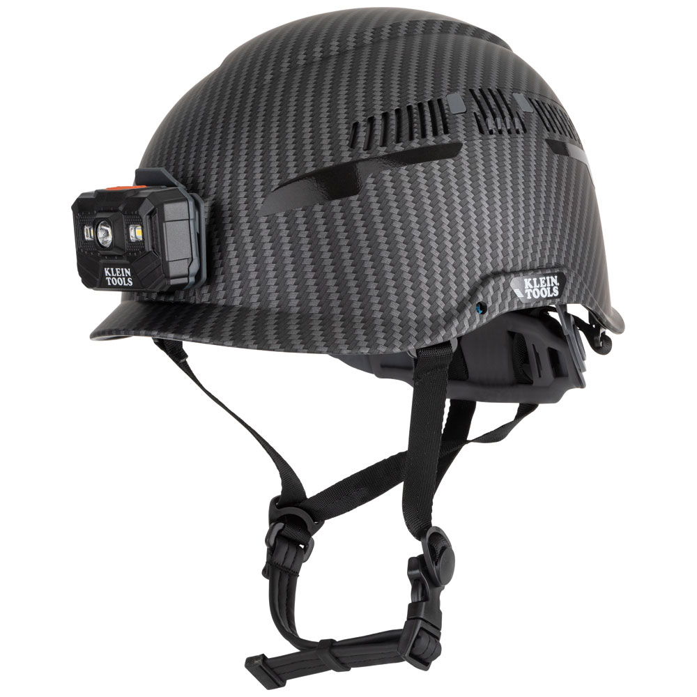 Klein Tools KLE-60517 Safety Helmet, Premium KARBN Pattern, Vented, Class C, Headlamp