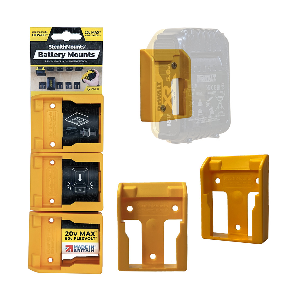 StealthMounts SM-BM-DW20-YLW-6 Battery Mounts for DeWalt 20V Yellow 6Pk