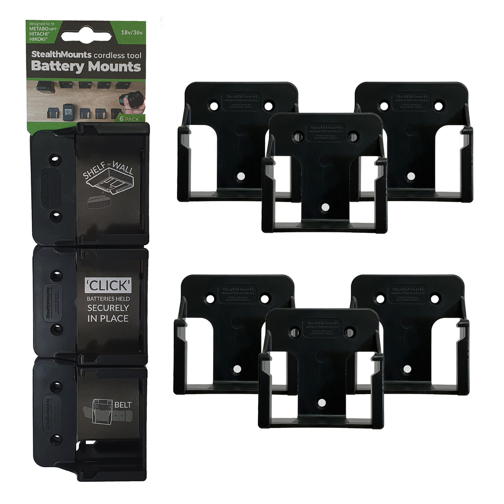 StealthMounts SM-BM-MHH18-BLK-6 Battery Mount Metabo HPT Black 6pk