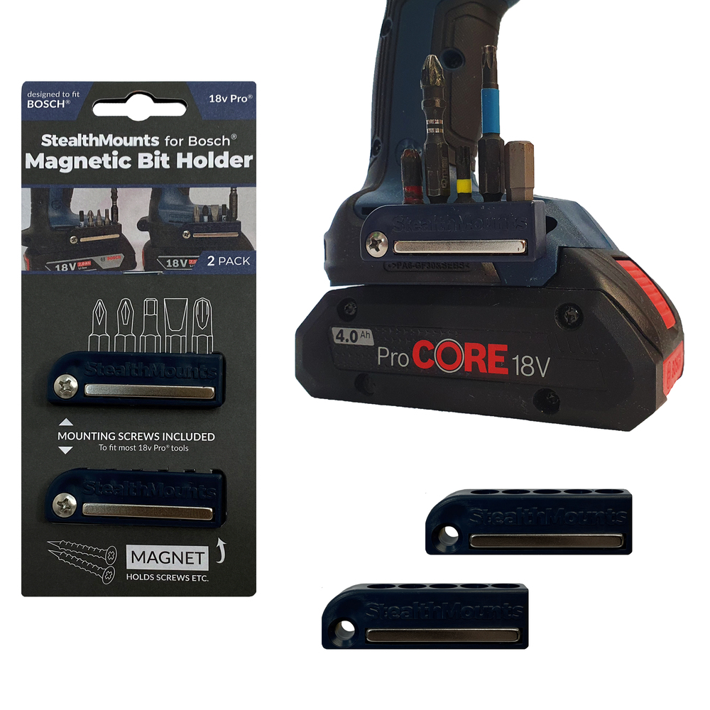 StealthMounts SM-BH-BO-BLU-2 Magnetic Bit Holder for Bosch ProCore & Professional Tools 2Pk