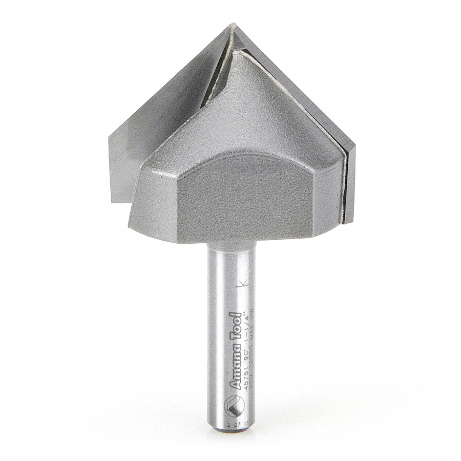 Amana AMA-45751 Carbide Tipped V-Groove 90 Deg x 1-1/4 Dia x 5/8 x 1/4In Shank