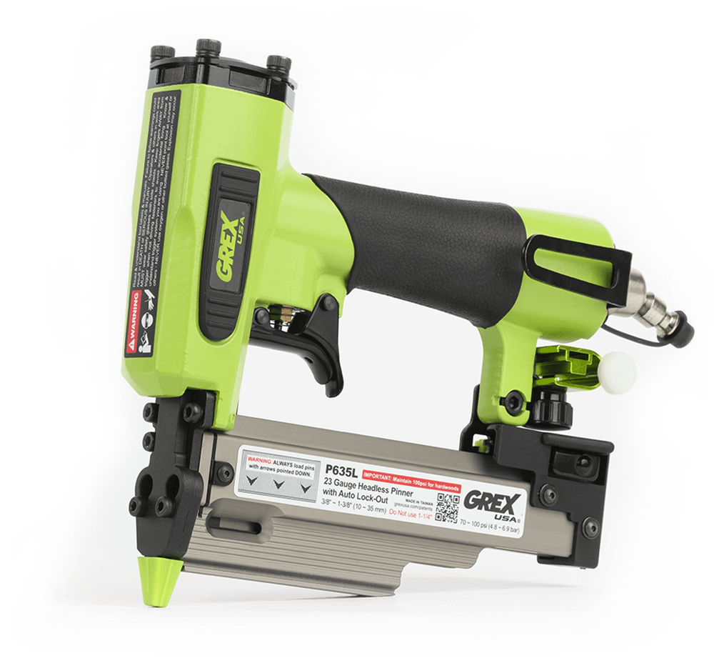 GREX Tools GREX-P635L 23ga 3/8in to 1-3/8in Headless Pinner with Auto Lock-Out and Edge Guide