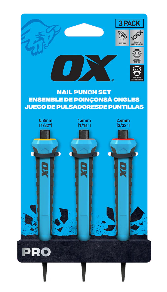 OX Tools OX-P095031 OX PRO Nail Punch With Grip 3-pack - 0.8mm