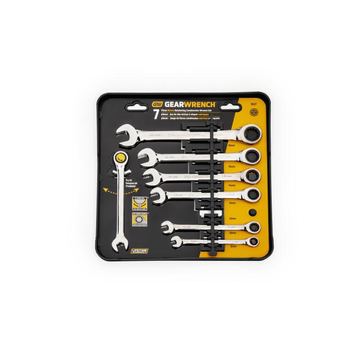 GEARWRENCH GW-9417 72-Tooth 12 Point Ratcheting Combination Metric Wrench Set 7-Pieces