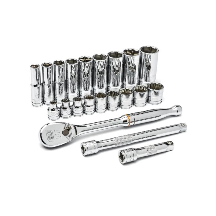 GEARWRENCH GW-80557 3/8in Drive 6 And 12 Point Standard And Deep SAE Mechanics Tool Set 21-Pieces