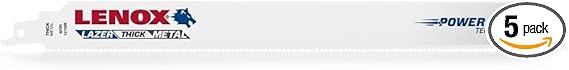 Lenox LEN-2018212110R 12in x 1in 10 TPI Lazer Heavy Metal Reciprocating Saw Blades 5 Pack