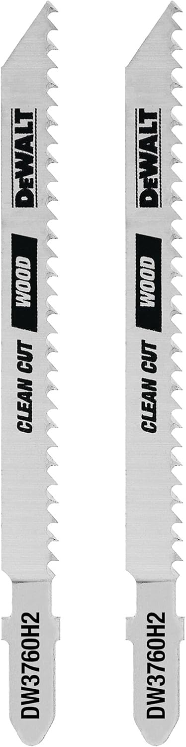 DEWALT DEW-DW3760H2 10 TPI 4in Fine Finish Wood Cut HCS T-Shank Jig Saw Blades 2 Pieces