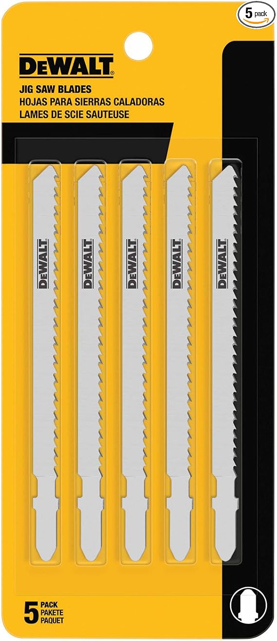 DEWALT DEW-DW3753-5 6 TPI 4in Fast Clean Cut Wood T-Shank Jig Saw Blades 5 Pieces