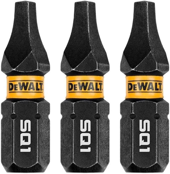 DEWALT DEW-DWAF1SQ1IR3 Flextorq Square SQ1 Bits Robertson 1/4in x 1in For Impact Drivers And Drills Hex Shank