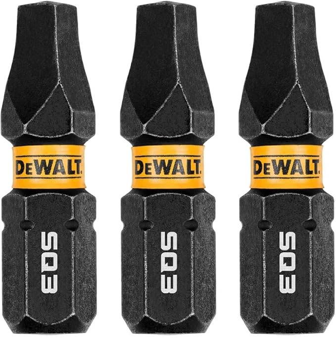 DEWALT DEW-DWAF1SQ3IR3 Flextorq Square SQ3 Bits Robertson 1/4in x 1in For Impact Drivers And Drills Hex Shank