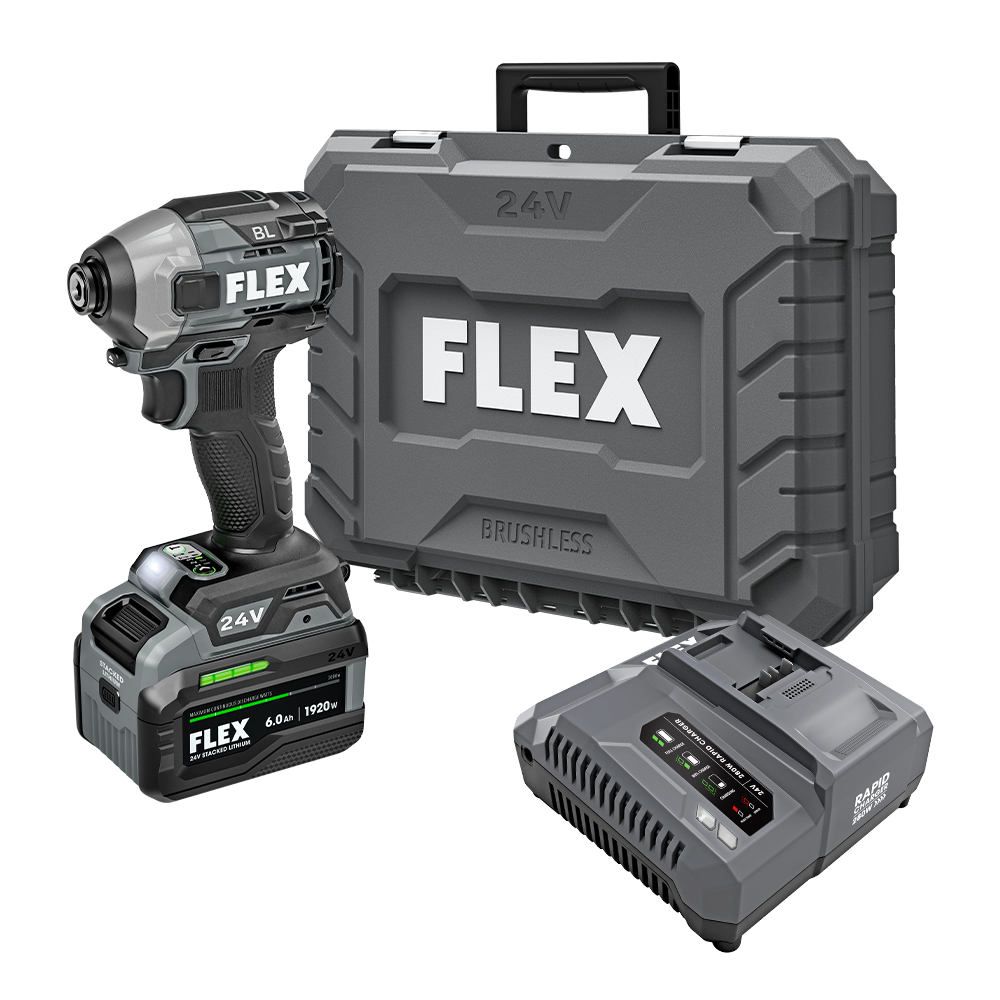 FLEX FL-FX1371A-1H 24V 1/4in Quick Eject Hex Impact Driver With Multi-Mode Stacked Lithium 6.0Ah Kit