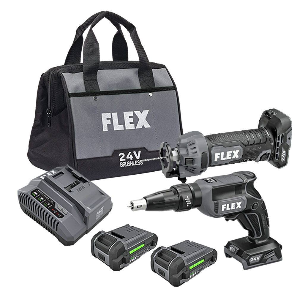 FLEX FL-FXM203-2AA 24V Brushless Drywall Screw Gun & Cutout Tool 2-Tool Combo 2x 2.5Ah Kit